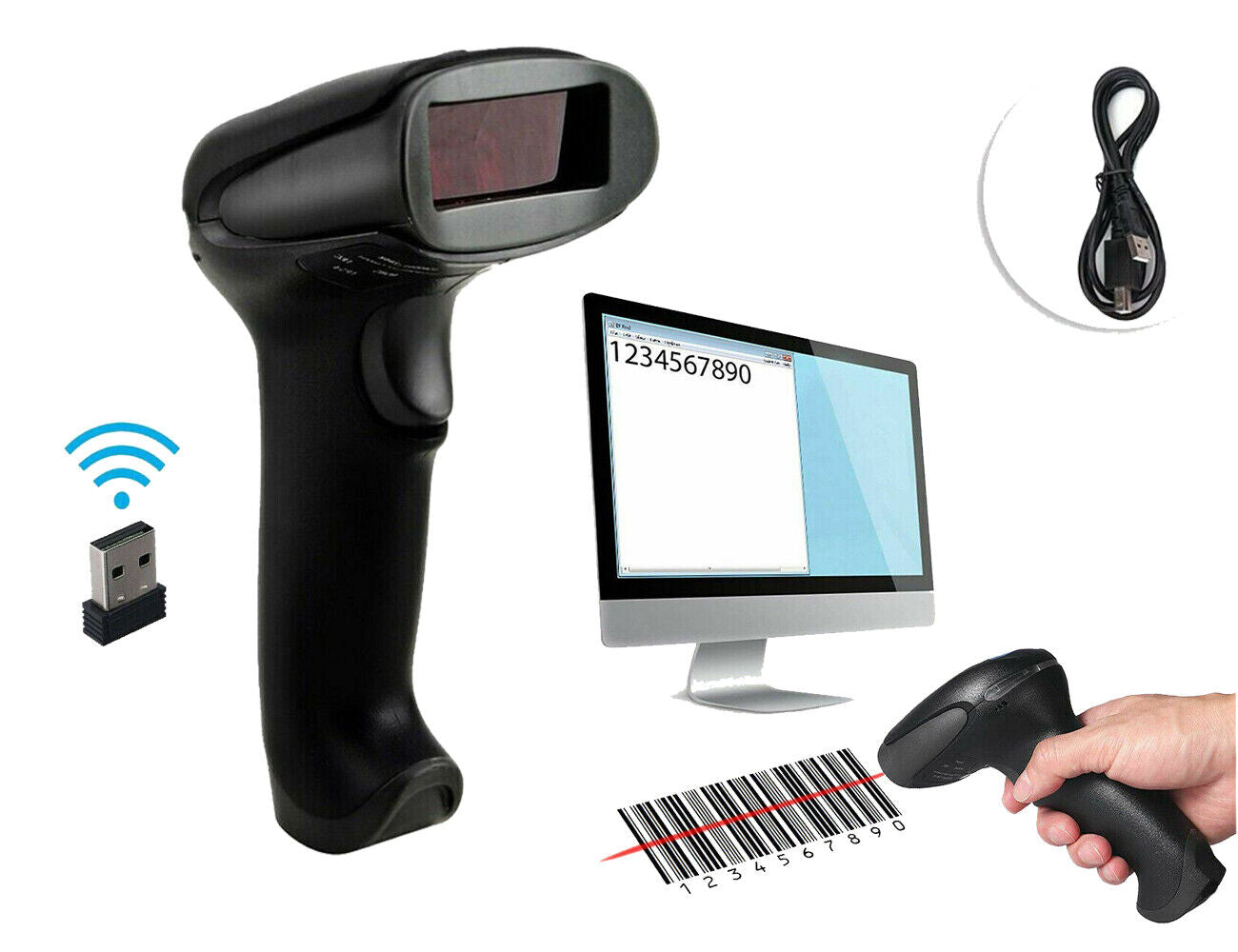 LETTORE DI CODICE A BARRE BARCODE SCANNER SENZA FILI WIRELESS LASER Q-A203