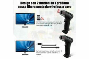 LETTORE DI CODICE A BARRE BARCODE SCANNER SENZA FILI WIRELESS LASER Q-A203