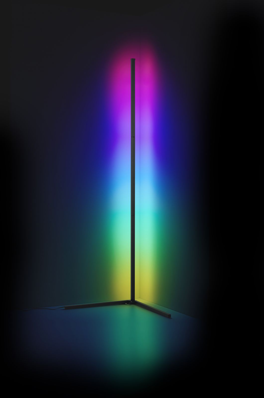 LEVEL PIANTANA AD ANGOLO NERA CON EFFETTO RGB, LUCE DINAMICA E CONTROLLO DEL SUONO H. 140CM 10W DIMMERABILE