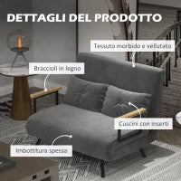 Divano Letto 3 in 1 in Tessuto Effetto Velluto con Schienale Regolabile e 2 Cuscini, 102x73x81 cm, Grigio Scuro