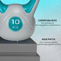 Kettlebell 10kg in PU e Sabbia con Base Piatta e Impugnatura per Stacchi, Squat e Sollevamenti, 22x16x26 cm, Verde Scuro
