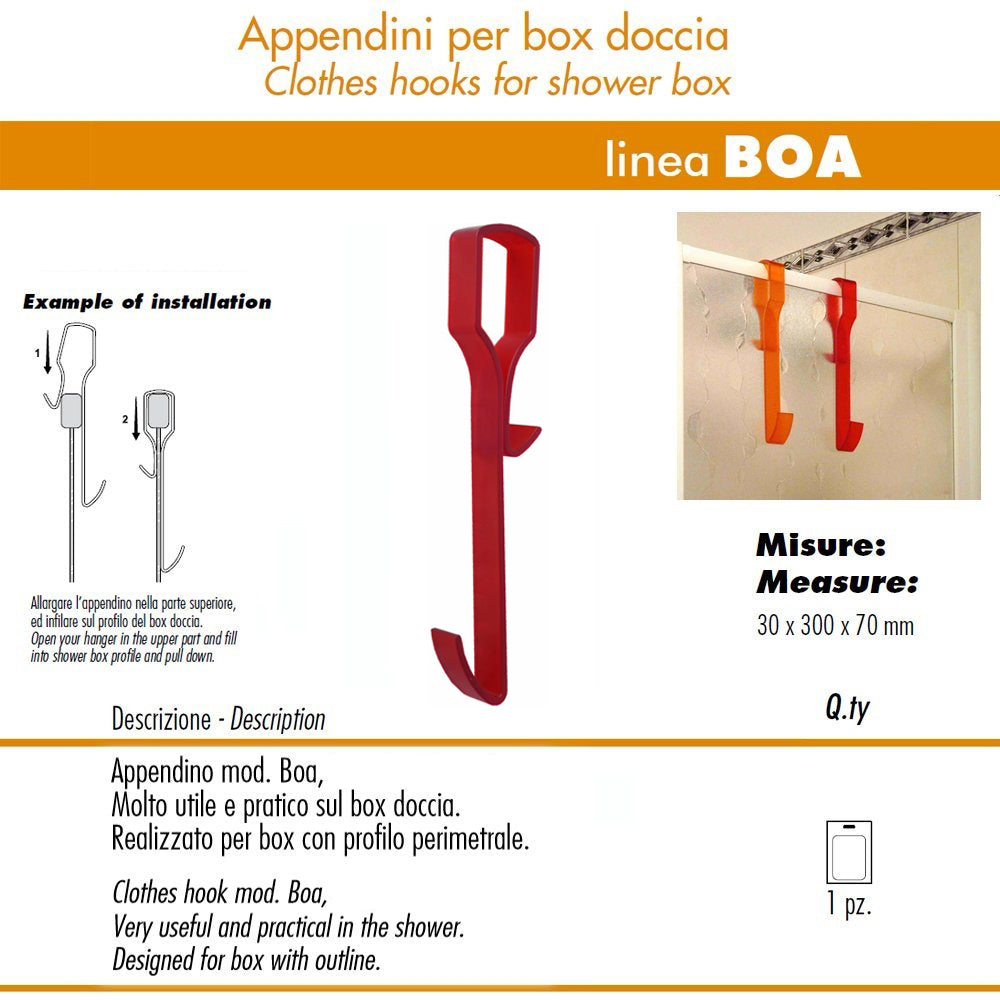 Pika' 1 appendino per box doccia boa satinato rosso 30 centimetri accessorio bagno