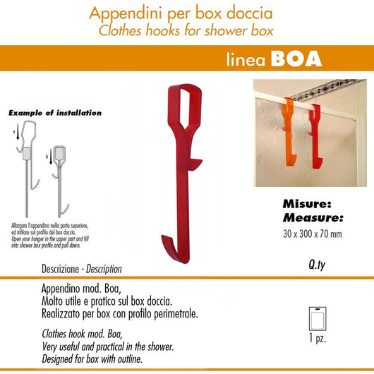 Pika' 1 appendino per box doccia boa satinato rosso 30 centimetri accessorio bagno