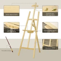 Cavalletto per Pittura Portatile e Pieghevole, Altezza e Inclinazione Regolabili, Colore Legno