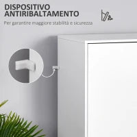 Armadio a Due Ante in Legno con 1 Ripiano, 1 Appendiabiti, 2 Cassetti con Maniglie Intagliate, Bianco 80x40x180cm