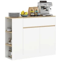Mobile Buffet con Ante, 3 Ripiani Aperti, Cassetto, 105 x 30 x 81,5cm, Bianco e Legno