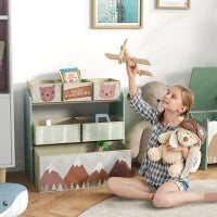 Scaffale Portagiochi per Bambini con 6 Contenitori Rimovibili in Tessuto, 63x30x66cm, Verde
