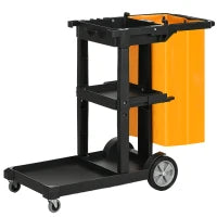 Carrello Pulizie a 3 Ripiani con Ganci e Sacco da 100L, 121x50.5x96.5 cm, Nero Giallo e Grigio