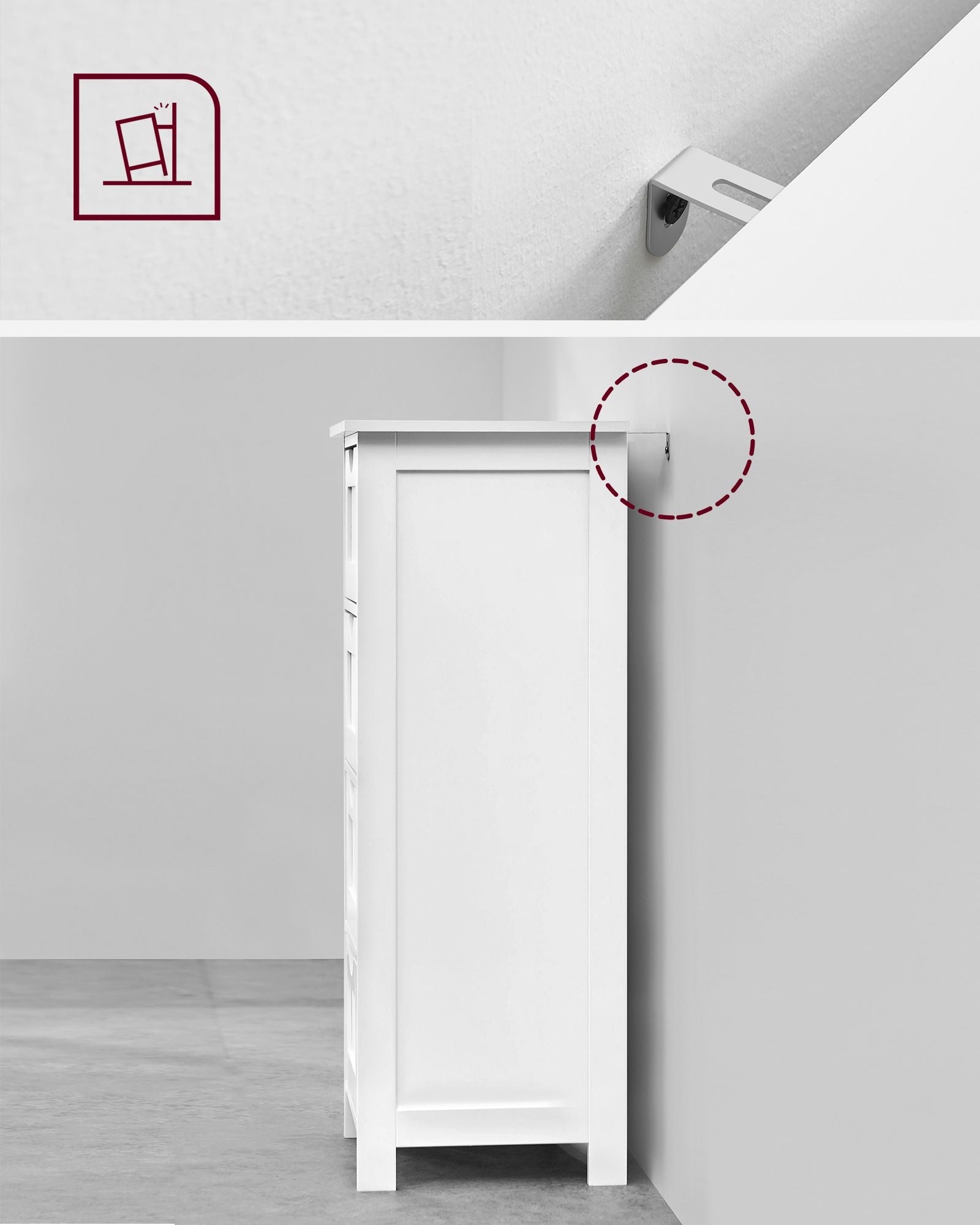 Mobiletto da bagno con piedini contenitore con 4 cassetti 30 x 30 x 82 cm per soggiorno cucina e corridoio bianco 12_0006505