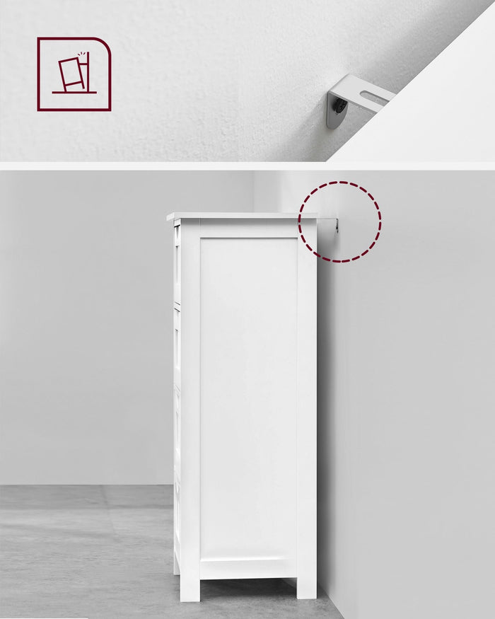 Mobiletto da bagno con piedini contenitore con 4 cassetti 30 x 30 x 82 cm per soggiorno cucina e corridoio bianco 12_0006505