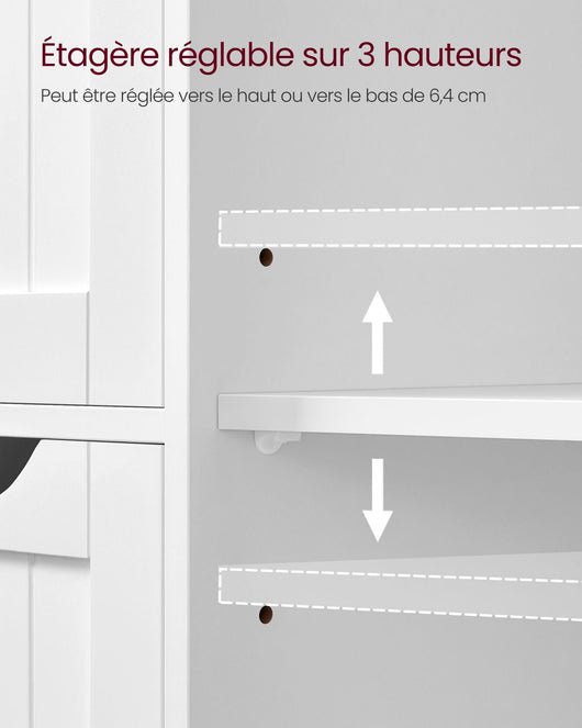 Mobiletto da bagno su supporto 55 x 30 x 81 cm mobile contenitore con 4 cassetti anta singola ripiano regolabile per soggiorno cucina e corridoio bianco 12_0006497