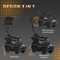 Macchina a Spinta per Bambini 12-36 Mesi con Licenza Mercedes, Tettuccio e Maniglia di Spinta, 85.5x40.5x95 cm, Nero