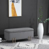 Banco portaoggetti design contemporaneo - banco con spazio di archiviazione - dim. 100L x 40l x 42H cm - velluto grigio scuro basamento metallo dorato