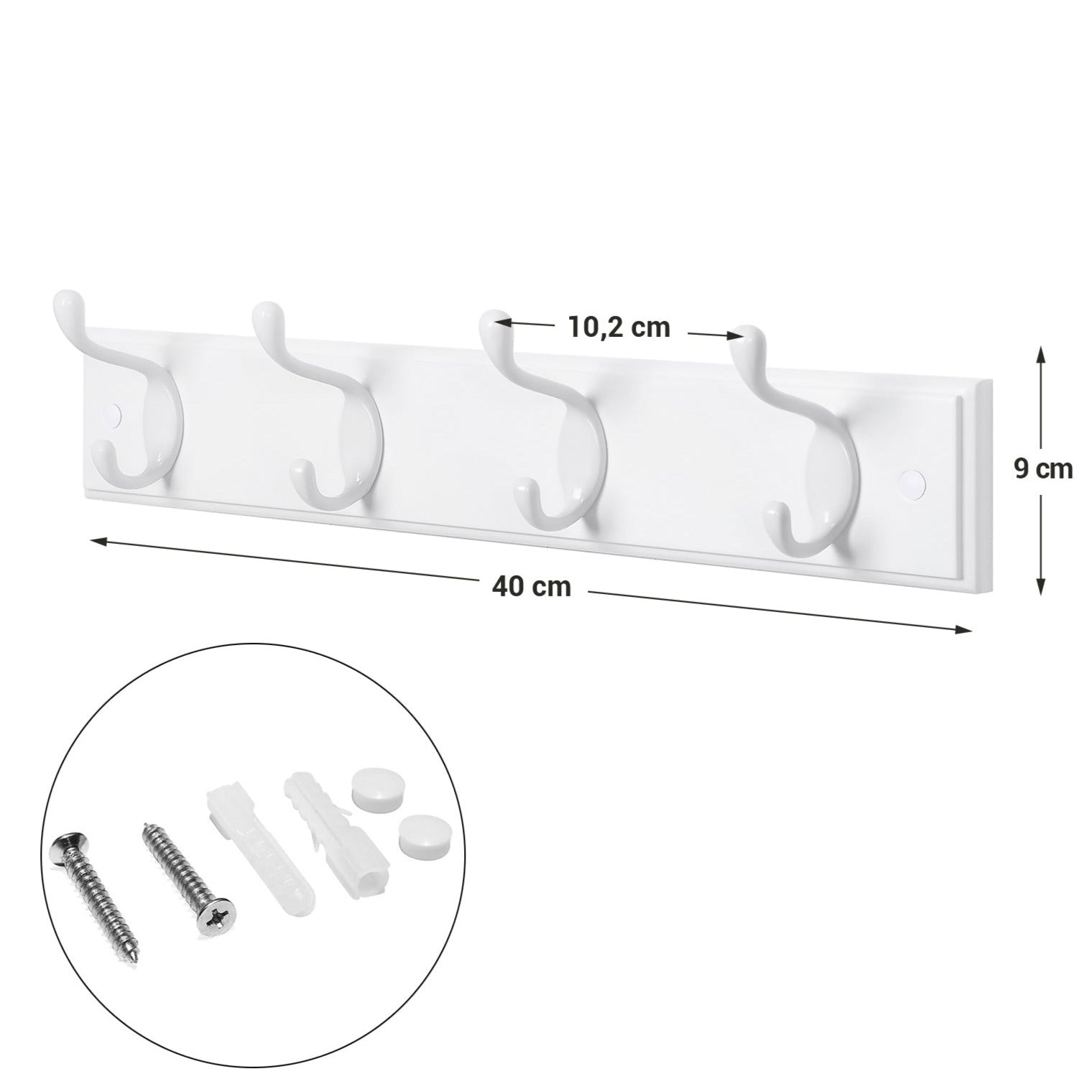 Appendiabiti da parete appendiabiti con 4 ganci per cappelli sciarpe ombrelli chiavi 40 cm per ingresso bagno bianco 12_0003150