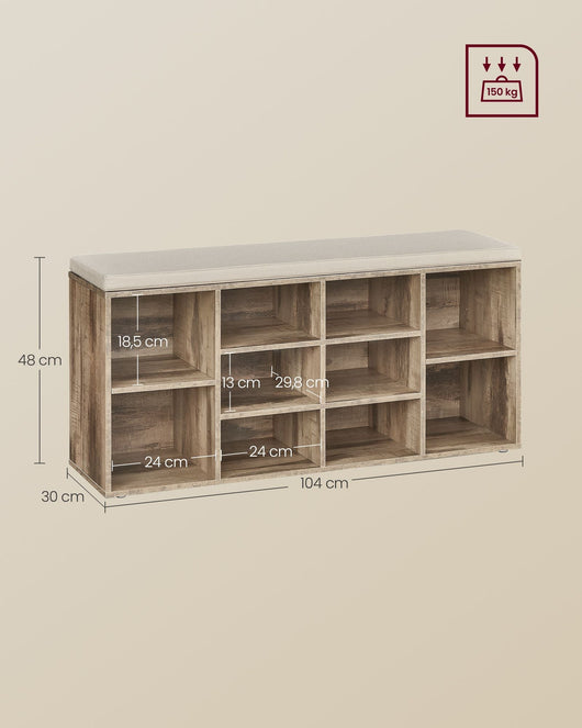 Panca portascarpe da ingresso con seduta scarpiera con cuscino e 9 scomparti ripiani regolabili per ingresso soggiorno 303 x 785 x 48 cm marrone rustico 12_0004097