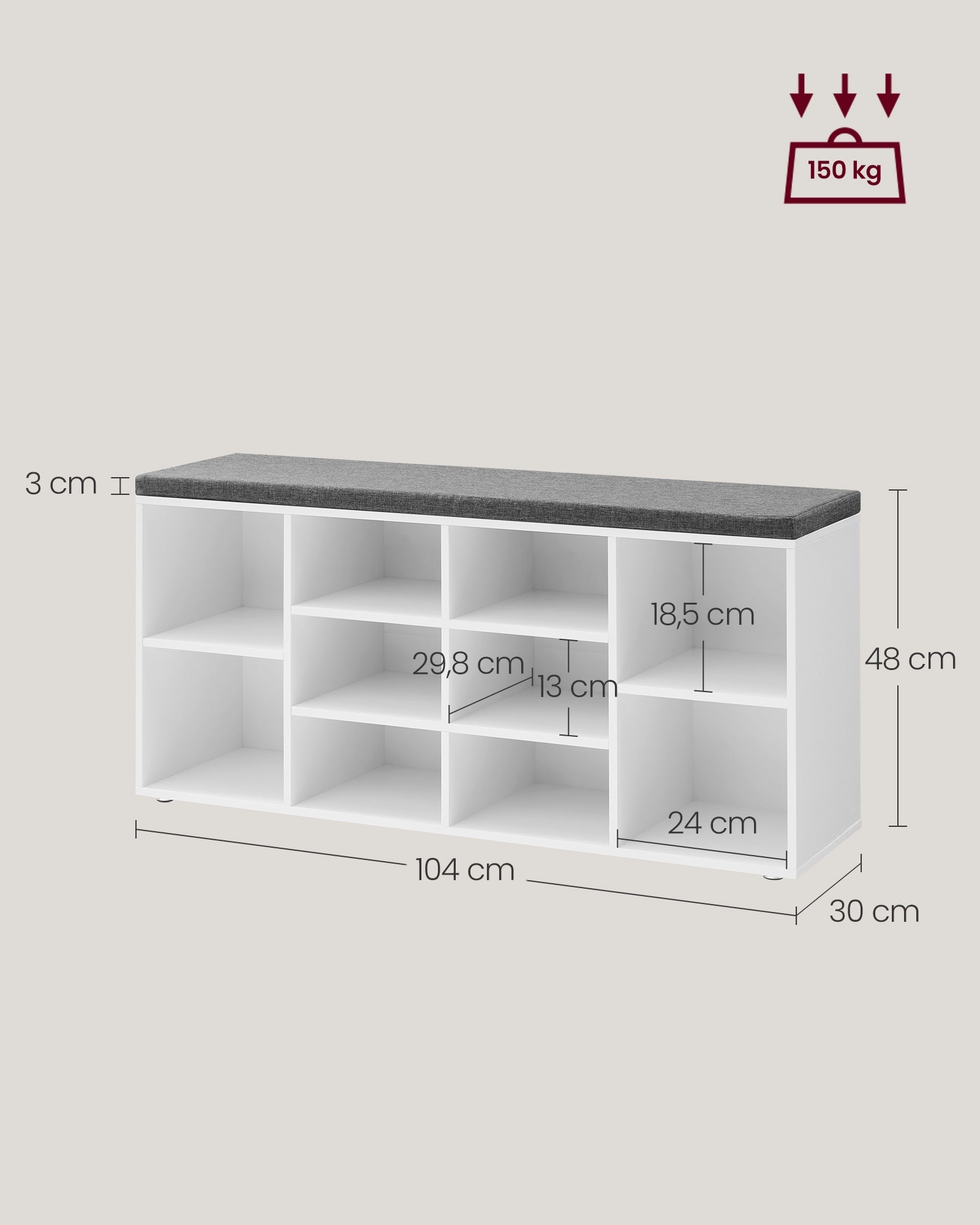 Scarpiera panca contenitore scarpiera 10 scomparti con cuscino per ingresso bianco 12_0004081