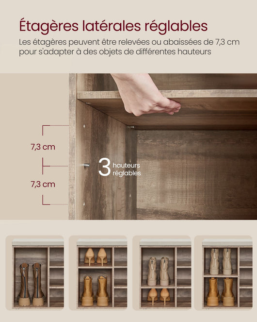 Panca portascarpe da ingresso con seduta scarpiera con cuscino e 9 scomparti ripiani regolabili per ingresso soggiorno 303 x 785 x 48 cm marrone rustico 12_0004099
