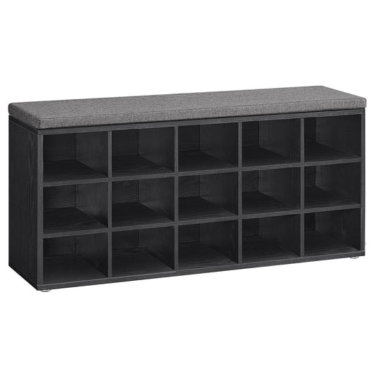 Panca portascarpe da ingresso 30 x 105 x 48 cm con seduta portascarpe con cuscino e 9 scomparti ripiani regolabili per ingresso soggiorno nero 12_0004103