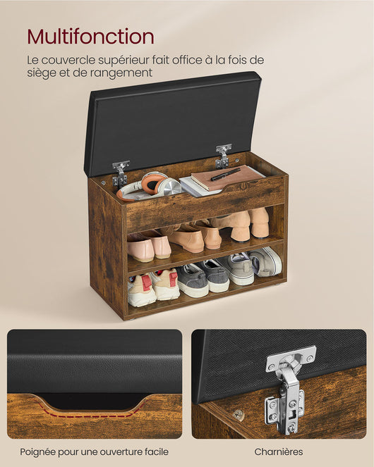 Panca scarpiera scarpiera con seduta imbottita panca ingresso con 3 scomparti e seduta imbottita 30 x 60 x 44 cm per ingresso camera da letto soggiorno beige naturale 12_0004089