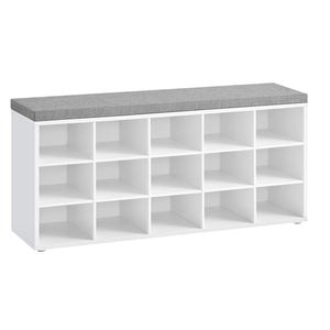 Panca portascarpe mobile da ingresso panca contenitore con 15 scomparti seduta imbottita portata 200 kg bianco e grigio 12_0004115