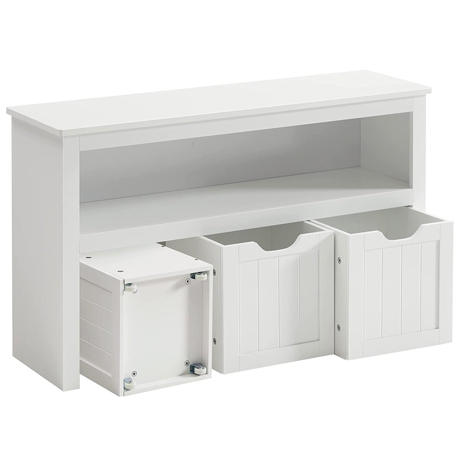 Mobiletto porta giocattoli 102 x 30 x 60 cm per bambini mobiletto con cassettiera e rotelle per soggiorno camera da letto sala giochi bianco 12_0006457
