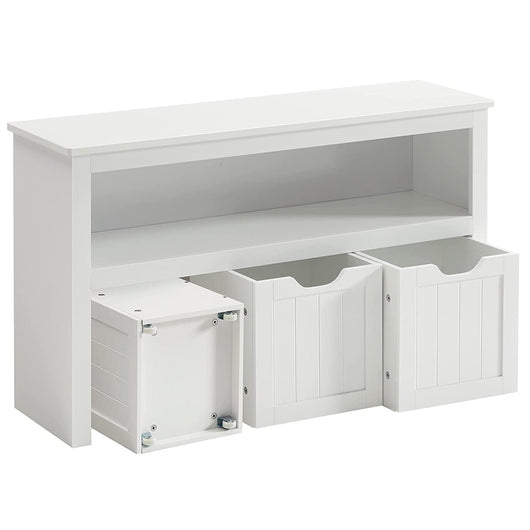 Mobiletto porta giocattoli 102 x 30 x 60 cm per bambini mobiletto con cassettiera e rotelle per soggiorno camera da letto sala giochi bianco 12_0006457