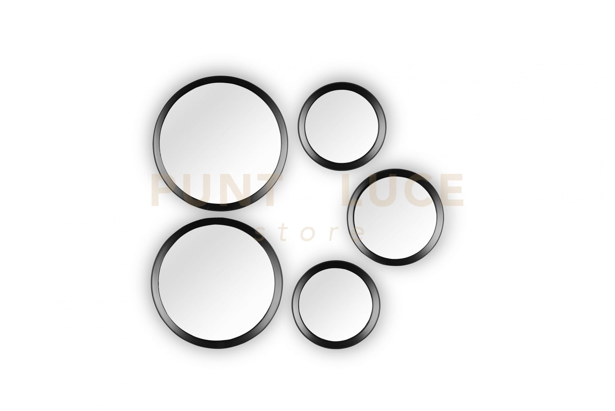 VIVIEN SET 5 SPECCHI DIAMETRI ASSORTITI CON CORNICE PLASTICA NERA