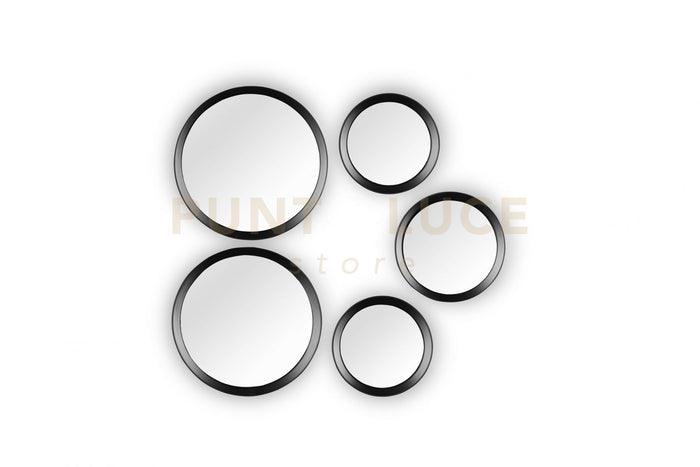 VIVIEN SET 5 SPECCHI DIAMETRI ASSORTITI CON CORNICE PLASTICA NERA