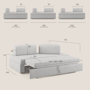 Liberty Divano con pouf estraibile e schienali movibili in tessuto morbido impermeabile T02 180 cm beige