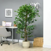 Pianta di Ficus Artificiale da 180 cm per Interni ed Esterni con Vaso in Metallo Riempito, Verde