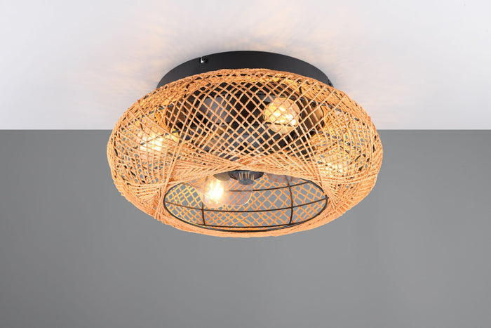 LILLESAND VENTILATORE E PLAFONIERA 4 LUCI ATTACCO E27 DIFFUSORE MATERIALE NATURALE CON TELECOMANDO MULTIFUNZIONE CON FUNZIONE DI INVERSIONE DI ROTAZIONE X FUNZIONE INVERNALE CON MOTORE DC D.50CM