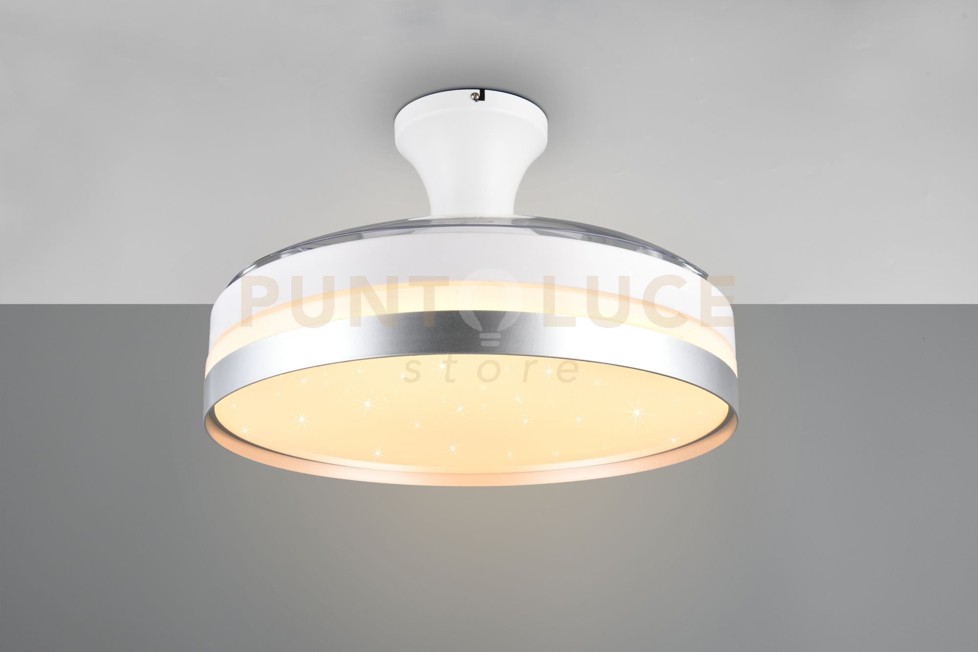 LINDBERG PLAFONIERA LED 35W 4050lm, 2700 - 6500K CON PALE A SCOMPARSA CON TELECOMANDO MULTIFUNZIONE REGOLAZIONE INTENSITA' E TIMER CON INVERSIONE DI ROTAZIONE X FUNZIONE INVERNALE CON MOTORE DC D. 107CM