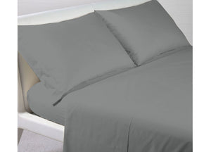 Completo Lenzuola In 100% Cotone Percalle Made In Italy Tinta Unita - Singolo - Grigio