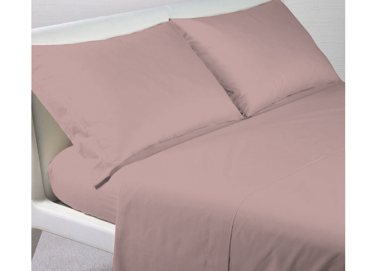 Completo Lenzuola In 100% Cotone Percalle Made In Italy Tinta Unita - Piazza E Mezza - Rosa