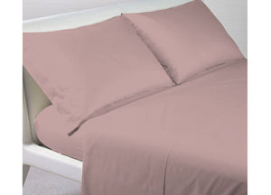 Completo Lenzuola In 100% Cotone Percalle Made In Italy Tinta Unita - Piazza E Mezza - Rosa