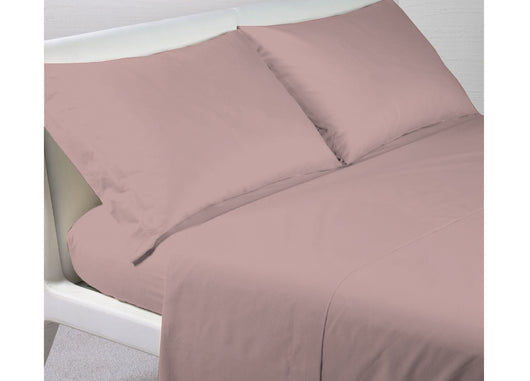Completo Lenzuola In 100% Cotone Percalle Made In Italy Tinta Unita - Piazza E Mezza - Rosa