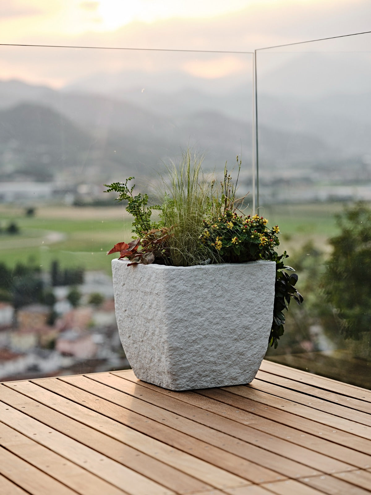 Vaso Quadrato Effetto Pietra Lithos, Auto Irrigante Con Serbatoio D'acqua - Dimensioni: 40 cm coloreBianco LITHOS40BIANC
