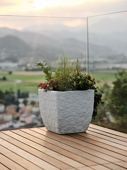 Vaso Quadrato Effetto Pietra Lithos, Auto Irrigante Con Serbatoio D'acqua - Dimensioni: 40 cm coloreBianco LITHOS40BIANC
