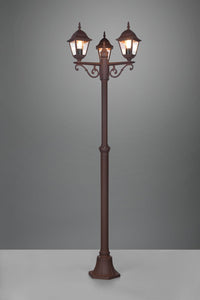 LIVENZA PALO ALTO 3 LANTERNE DA ESTERNO 4 LATI FUSIONE DI ALLUMINIO RUGGINE E VETRO TRASPARENTE H. 200CM IP44 ATTACCO E27