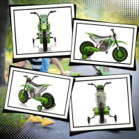Moto da Cross Elettrica per Bambini con Rotelle, in PP e Metallo, 106.5x51.5x68 cm, Verde