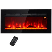 Camino Elettrico 1800W Regolabile con Telecomando, in Acciaio e Vetro Temperato, 91.4x15.8x45 cm, Nero