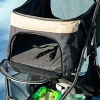 Passeggino per Cani Piccoli Pieghevole a 3 Ruote con Copertura Antipioggia e Cestino, Cachi