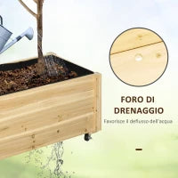 Fioriera da Giardino con Foro di Drenaggio e Rotelle, in Legno di Abete, 89x48x47 cm