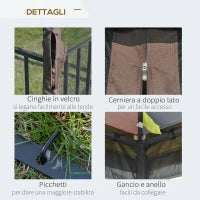 Gazebo da Giardino 3x3m con Zanzariera e Tetto a 2 Livelli, Mensole Laterali e Ganci, Caffè