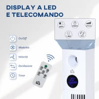 Ventilatore a Torre 45W a 3 Modalità e 3 Velocità con Timer da 12h e Diffusore, 31.5x31.5x96 cm, Bianco