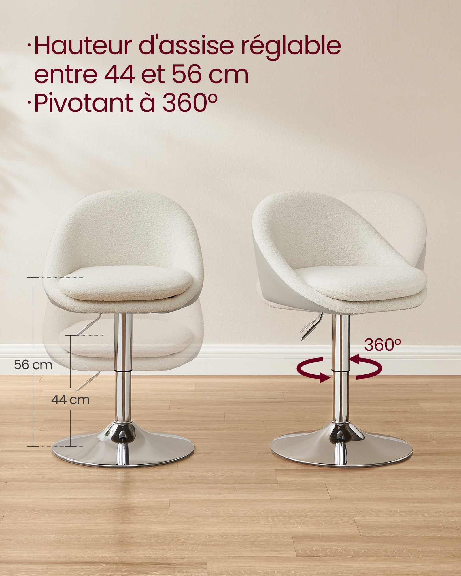 Sedia regolabile da toeletta sedia girevole da ufficio sgabello da bar con schienale e base in acciaio per bar ufficio toeletta sala da pranzo bianco 12_0004966