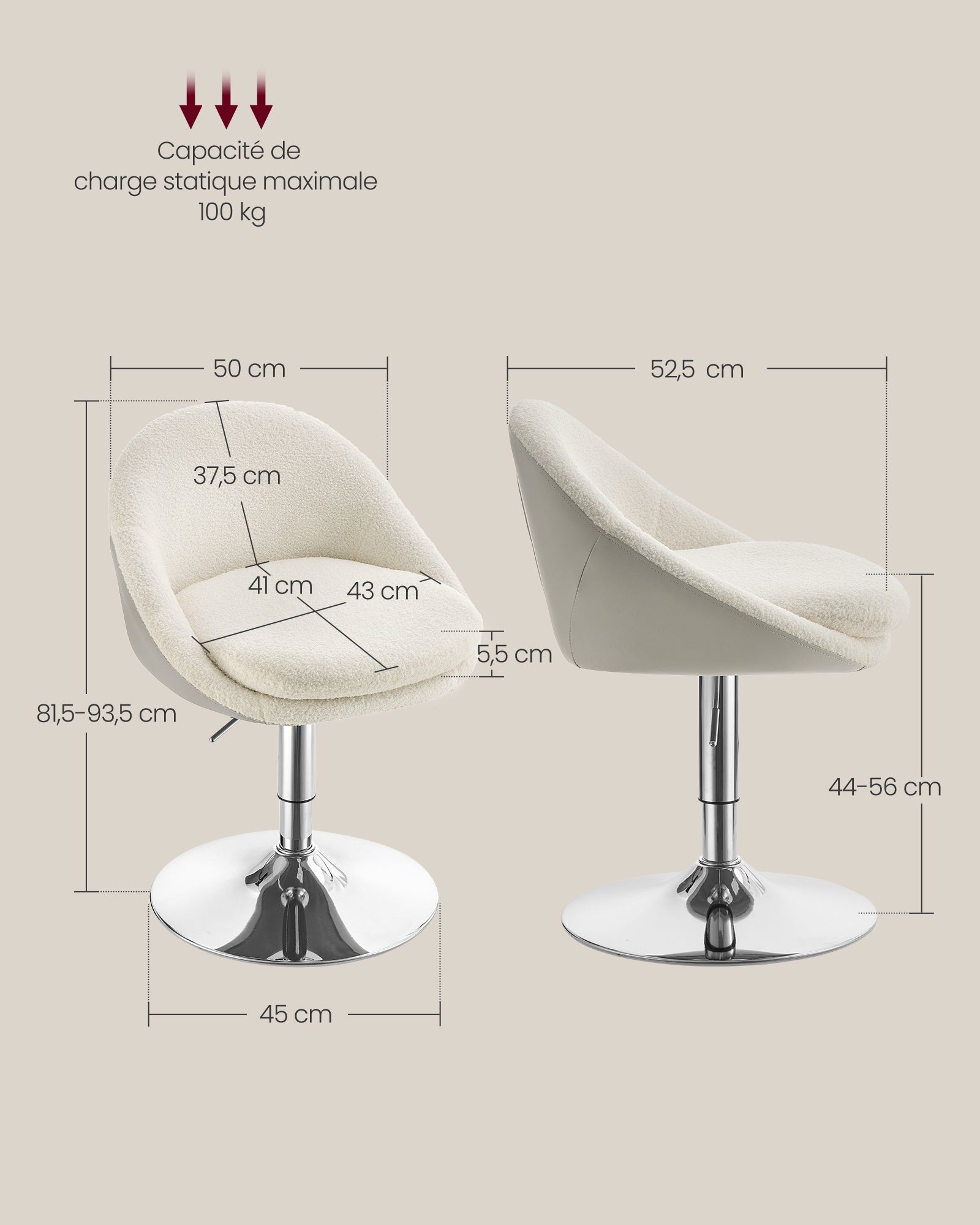Sedia regolabile da toeletta sedia girevole da ufficio sgabello da bar con schienale e base in acciaio per bar ufficio toeletta sala da pranzo bianco 12_0004966