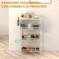 Carrello da Cucina a 3 Livelli con Cestino Laterale e Gancio, in Truciolato e Acciaio, 58x18.5x87 cm