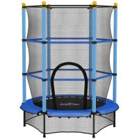 Tappeto Elastico per Bambini con Rete di Sicurezza e Pali Imbottiti Età 3-10 Anni, Ø140 x 190 cm, Blu