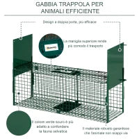 Gabbia Trappola per Animali Vivi Piccoli con Doppia Porta e Maniglia, 80x25x30cm, Verde Scuro